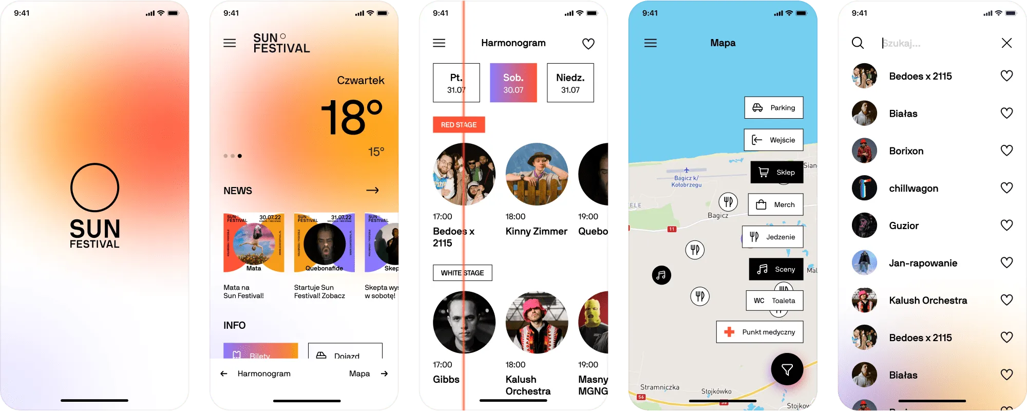 An excerpt from the UI mockup of the Sun Festival 1 mobile application.