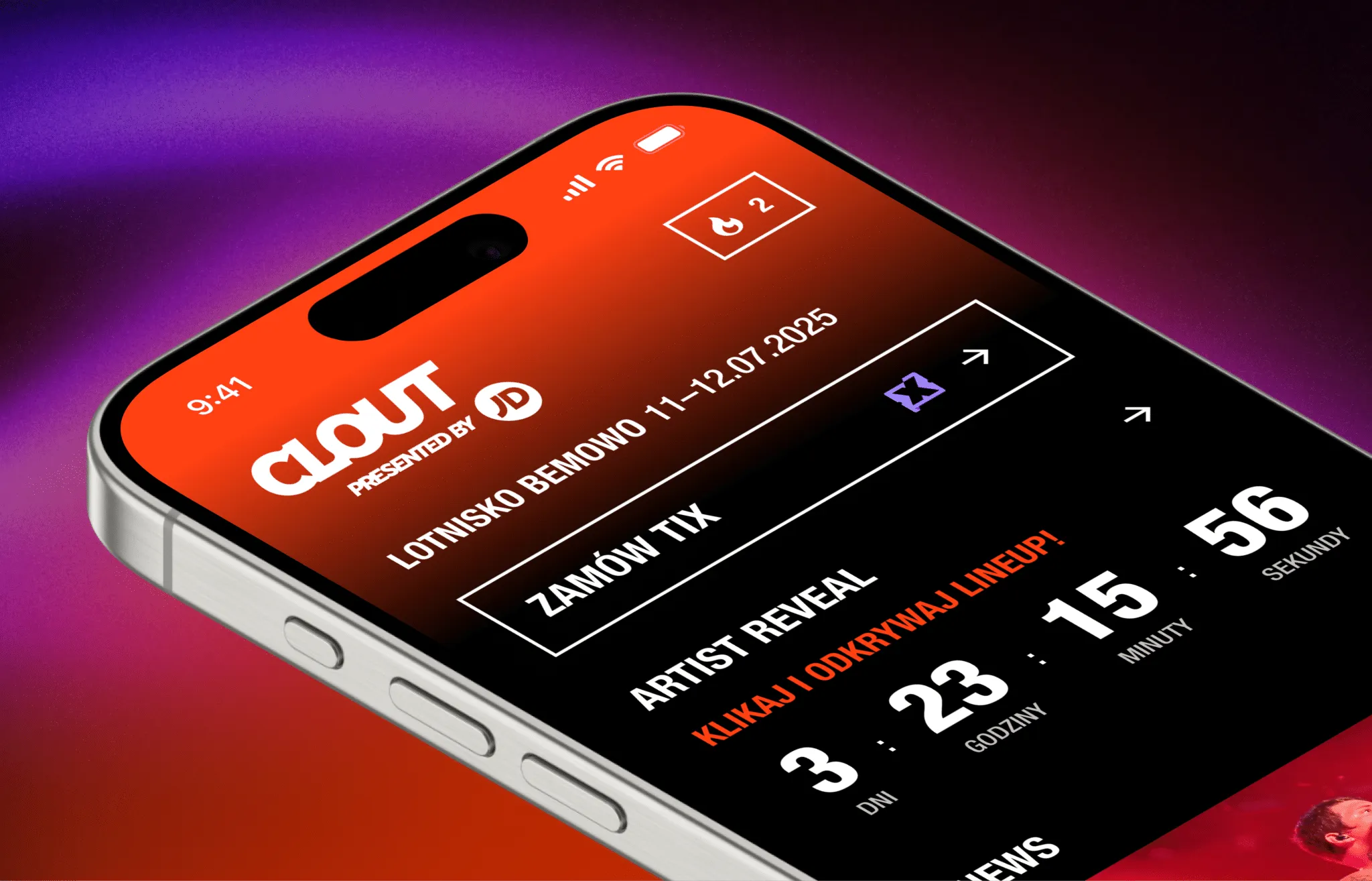 Countdown to the festival start on the CLOUT Festival app home screen