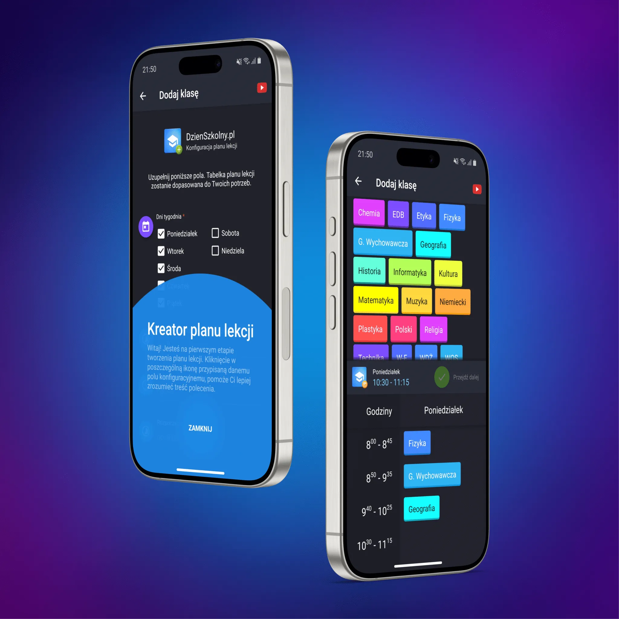 Timetable creator — subject selection