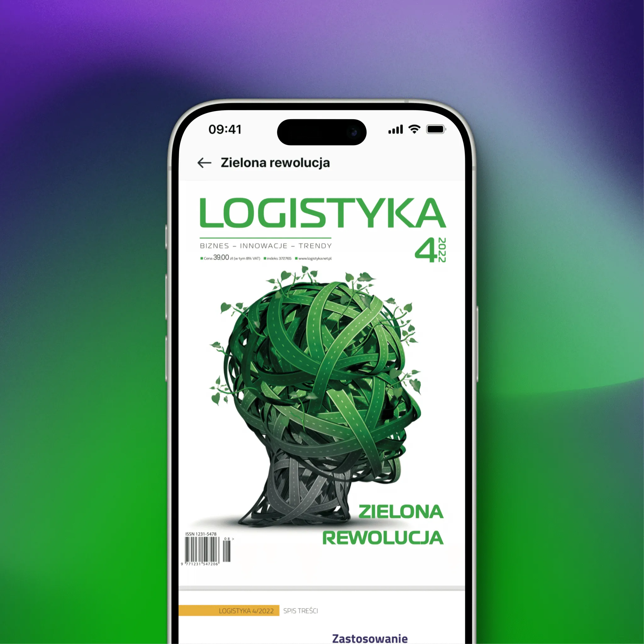 Cover of the “Green revolution” issue in the Czasopismo Logistyka app