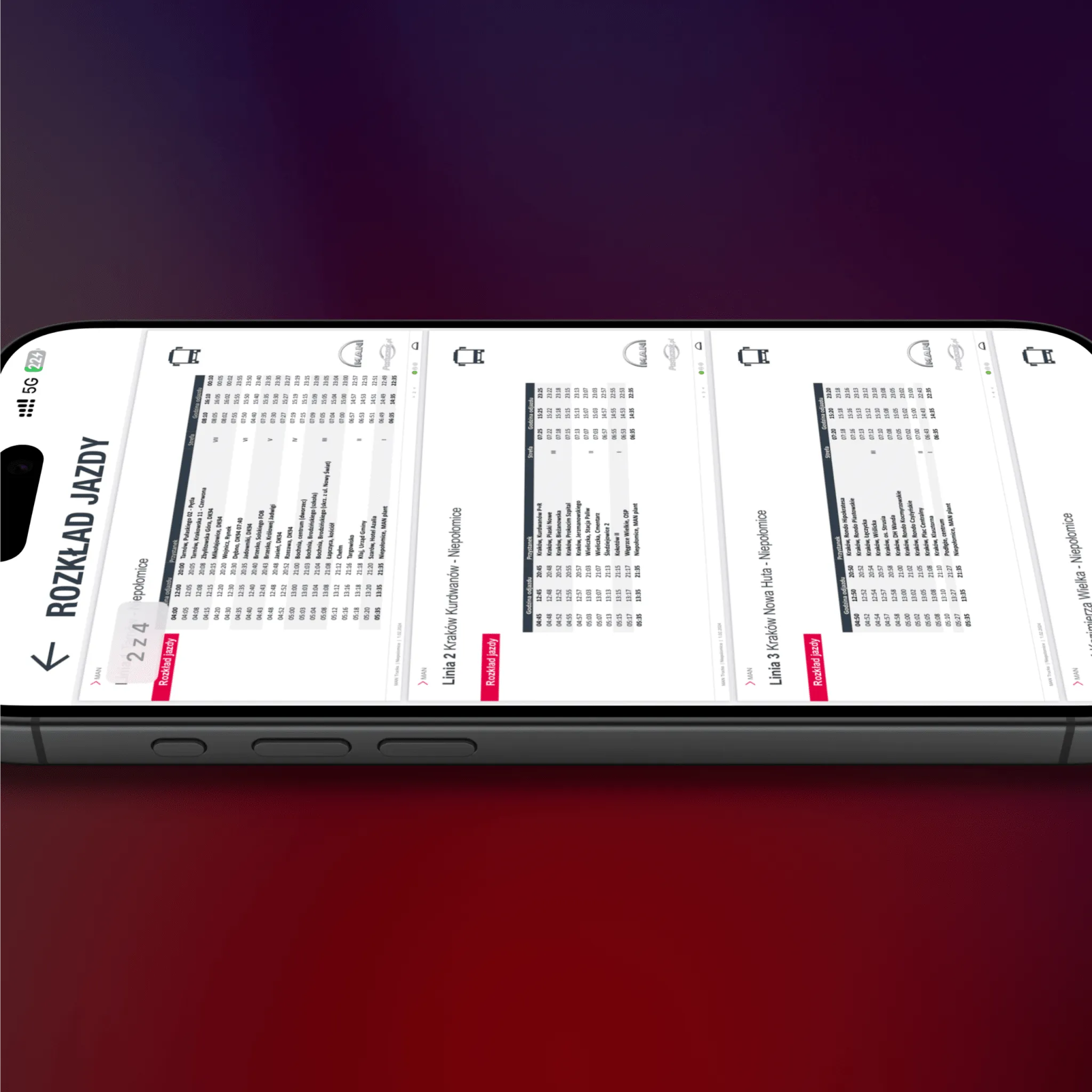 Ride schedule in the MAN Transport app