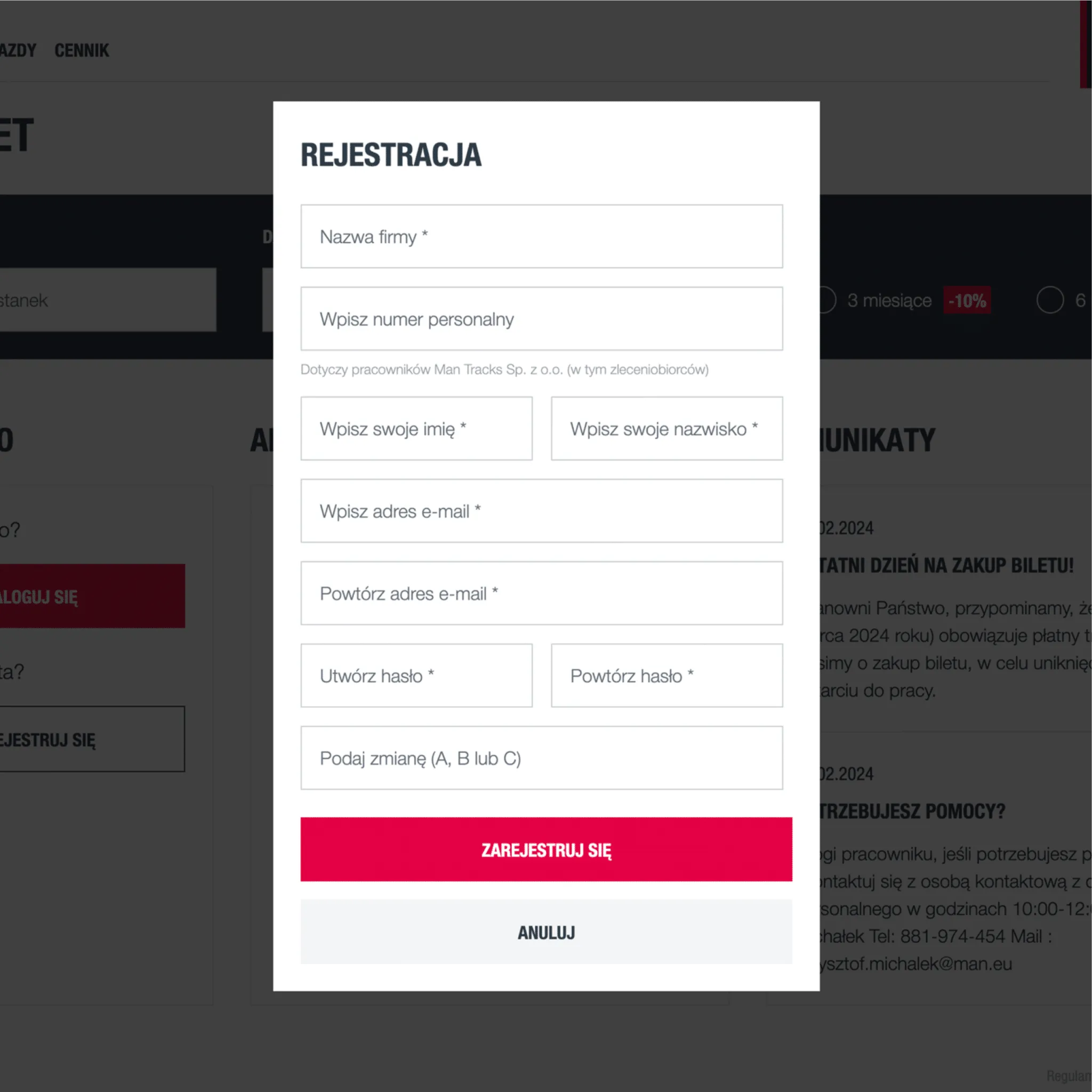 Account registration in the MAN Transport app