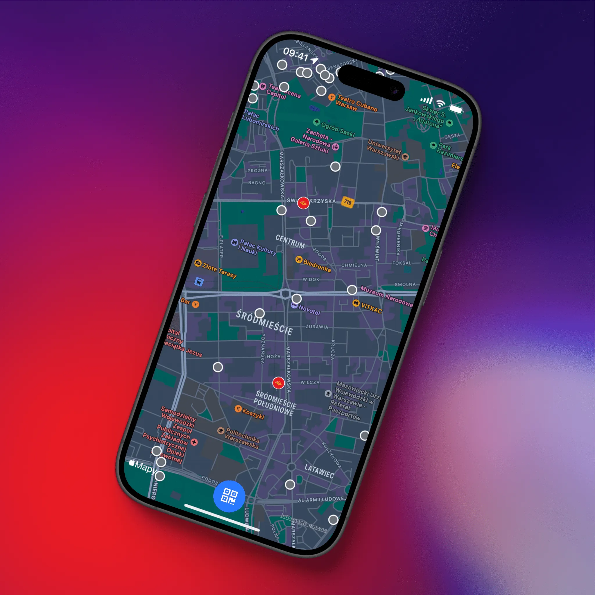 Interactive map of memorial plaques in Warsaw in the Tablice Pamięci app