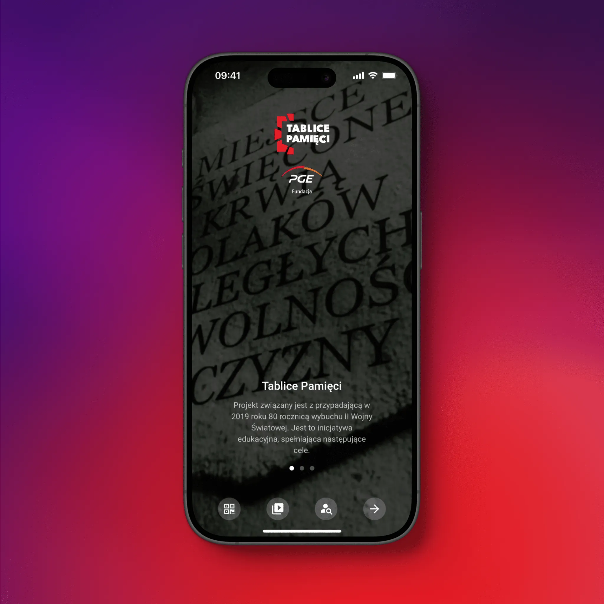 Tablice Pamięci app start screen