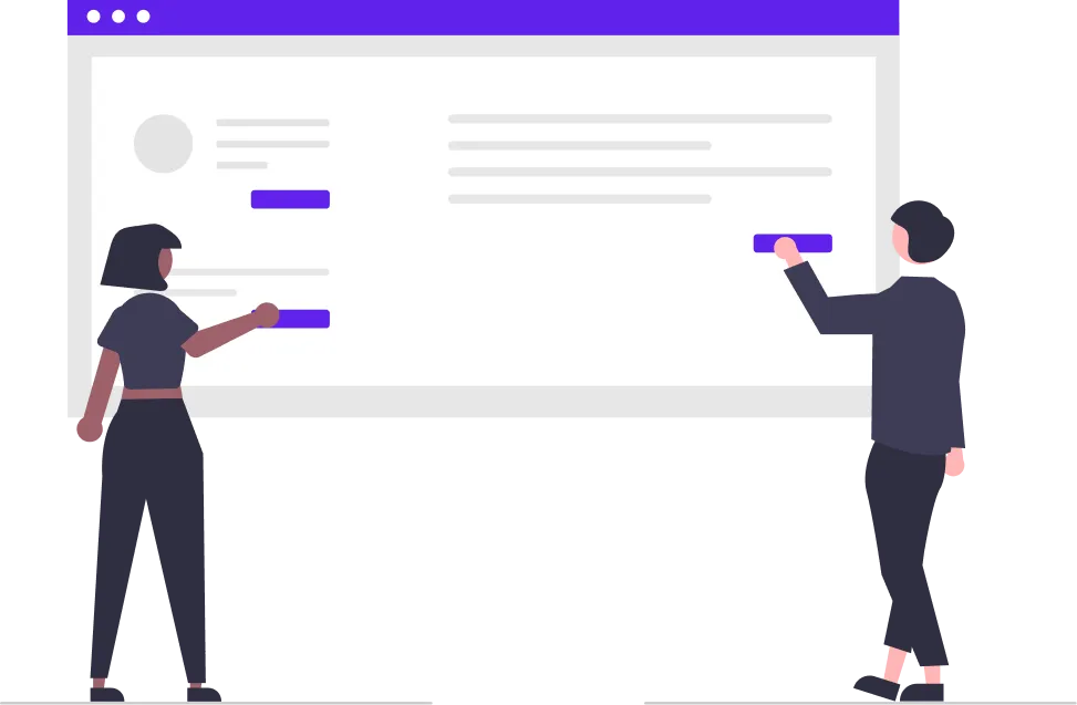 Illustration of two people testing a web application interface