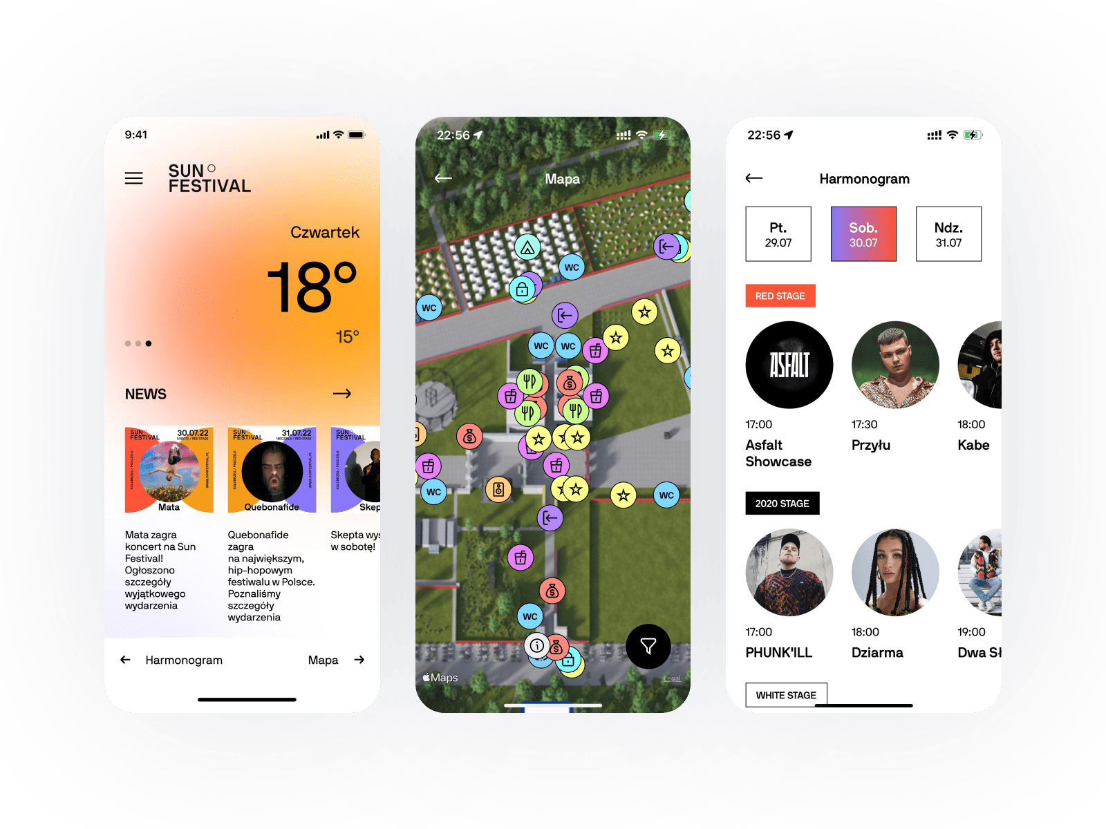 mockup of the "Sun Festival" mobile app